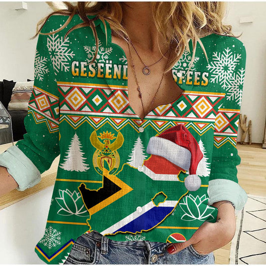(Custom Personalised) South Africa Christmas King Protea Geseende Kersfees Women Casual Shirt