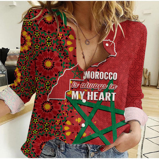 (Custom Personalised) Morocco Western Sahara Map Red Moroccan Is Always In My Heart Women Casual Shirt