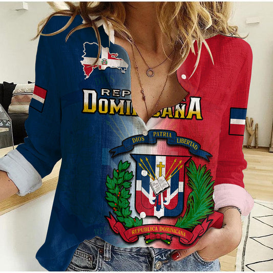 (Custom Personalised) Dominican Republic Dominicana Coat Of Arms Gradient Style Women Casual Shirt