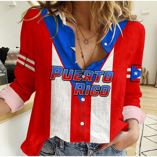 (Custom Personalised) Puerto Rico Coat Of Arms Mix Flag Women Casual Shirt