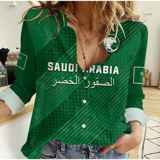 (Custom Text And Number) Saudi Arabia Football Green Falcons World Cup 2022 Women Casual Shirt