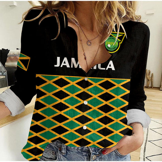 (Custom Text And Number) Jamaica Football Reggae Girlz 2023 Cup Of Nations Ver.01 Women Casual Shirt