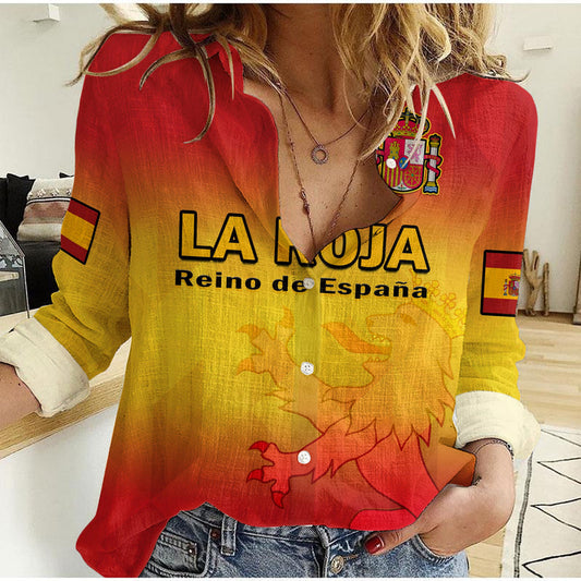 (Custom Text And Number) Spain Football La Roja World Cup 2022 Women Casual Shirt