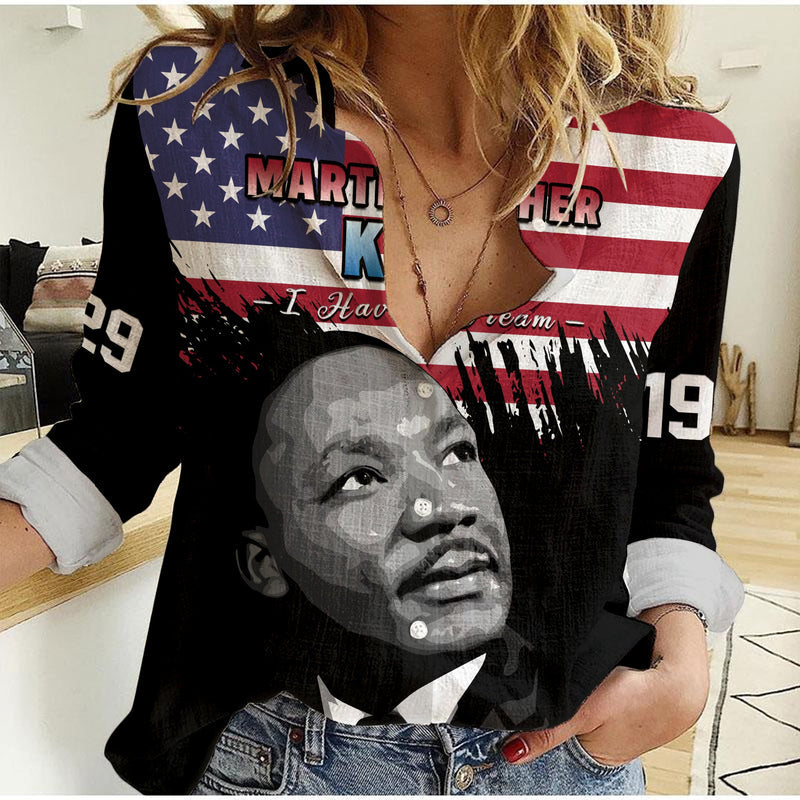 (Custom Personalised) United States United States Happy MLK Day Flag Grunge Style Women Casual Shirt