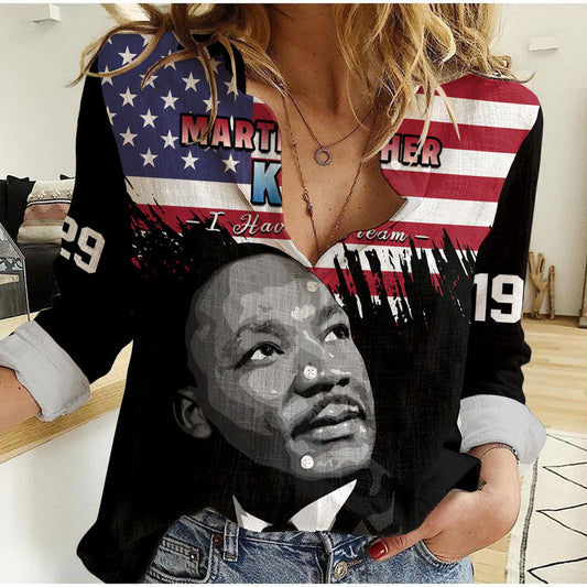 (Custom Personalised) United States United States Happy MLK Day Flag Grunge Style Women Casual Shirt