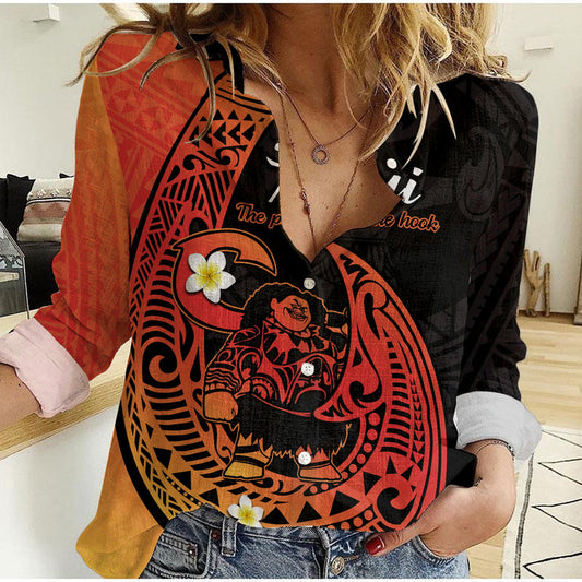 (Custom Personalised) Mauis Fish Hook Polynesian Orange Gradient Version Women Casual Shirt