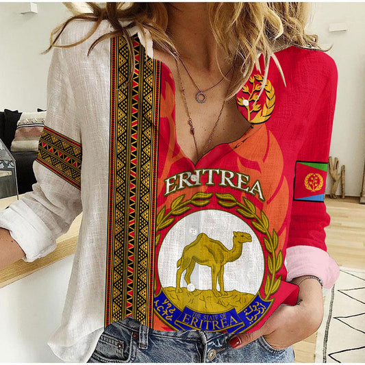 (Custom Personalised) Eritrea African Pattern Happy Independence Day Version White Women Casual Shirt