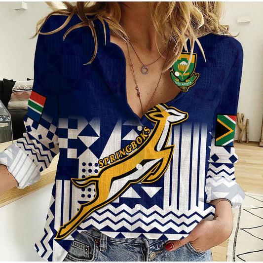 (Custom Text And Number) South Africa Rugby Outgoing Tour Go Springboks Women Casual Shirt