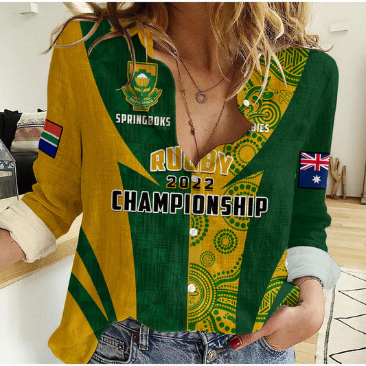 (Custom Personalised) Australia Rugby and South Africa Rugby Wallabies Mix Springboks Sporty Women Casual Shirt