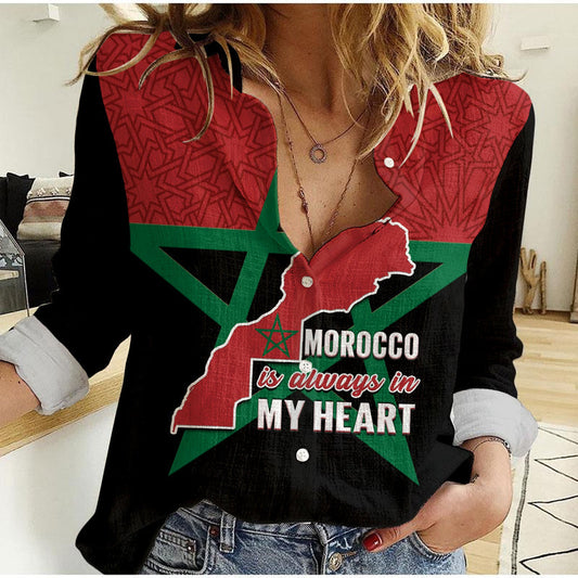 (Custom Personalised) Morocco Western Sahara Map Black Moroccan Is Always In My Heart Women Casual Shirt