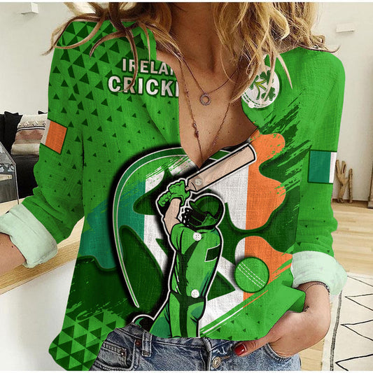 (Custom Text And Number) Ireland Cricket Irish Flag Shamrock Sporty Style Women Casual Shirt