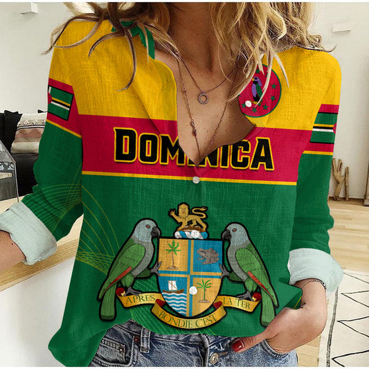 (Custom Personalised) Dominica Dominican Coat Of Arms With Map Women Casual Shirt