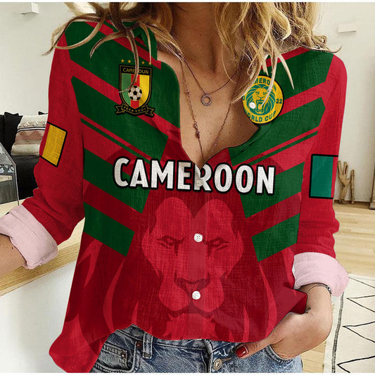 (Custom Text And Number) Cameroon Football Les Lions Indomptables Red World Cup 2022 Women Casual Shirt