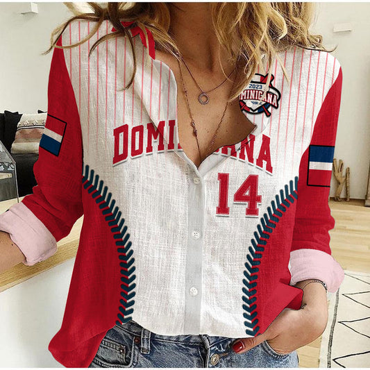 (Custom Text And Number) Dominican Republic Baseball 2023 Version White Women Casual Shirt