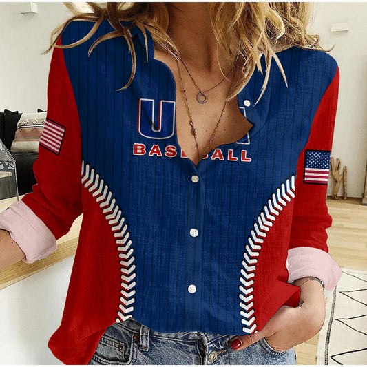 (Custom Text And Number) United States USA Baseball Sporty Style Women Casual Shirt