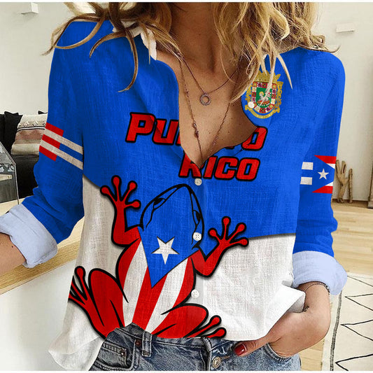 (Custom Personalised) Puerto Rico Coqui Frog Simple Style Women Casual Shirt