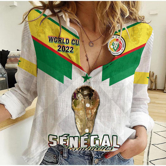 (Custom Text And Number) Senegal Football Champions WC 2022 Women Casual Shirt