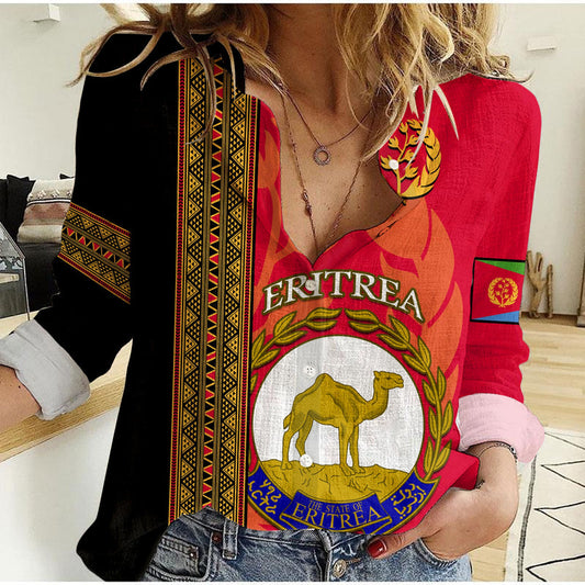 (Custom Personalised) Eritrea African Pattern Happy Independence Day Version Black Women Casual Shirt