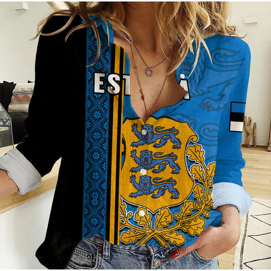 (Custom Personalised) Estonia Happy Estonian Independence Day With Coat Of Arms Women Casual Shirt