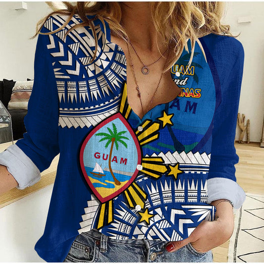 (Custom Personalised) Guam and Philippines Guaman Filipinas Together Blue Women Casual Shirt