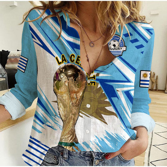 (Custom Text And Number) Uruguay Football La Celeste WC 2022 Sporty Style Women Casual Shirt