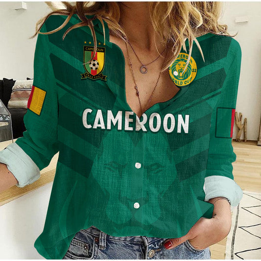 (Custom Text And Number) Cameroon Football Les Lions Indomptables Green World Cup 2022 Women Casual Shirt