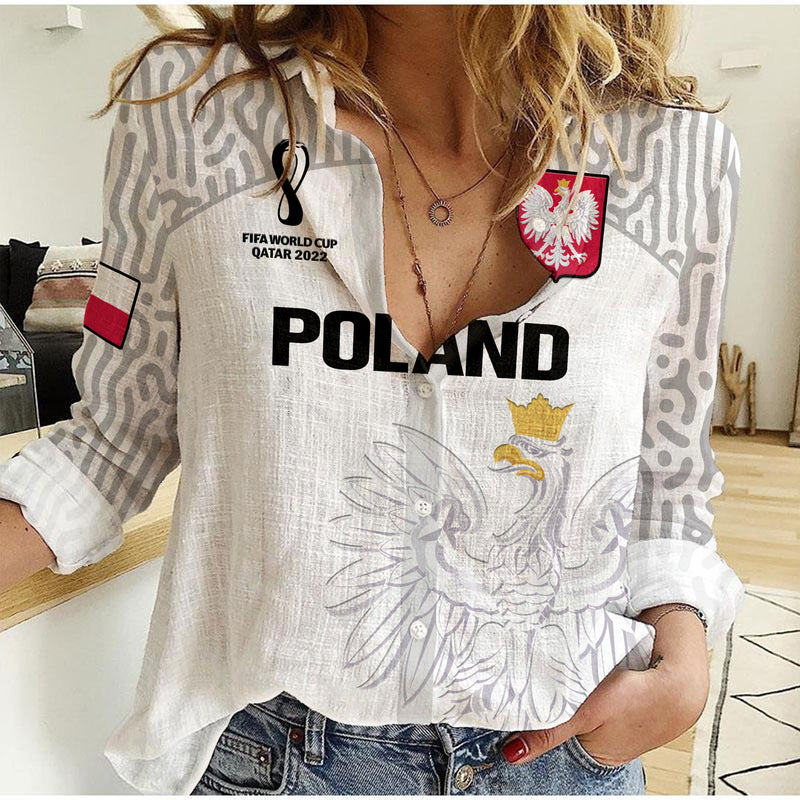 (Custom Text And Number) Poland Football Polska World Cup 2022 White Women Casual Shirt