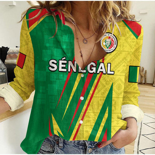 (Custom Text And Number) Senegal Football Allez Les Lions Sporty Style Women Casual Shirt