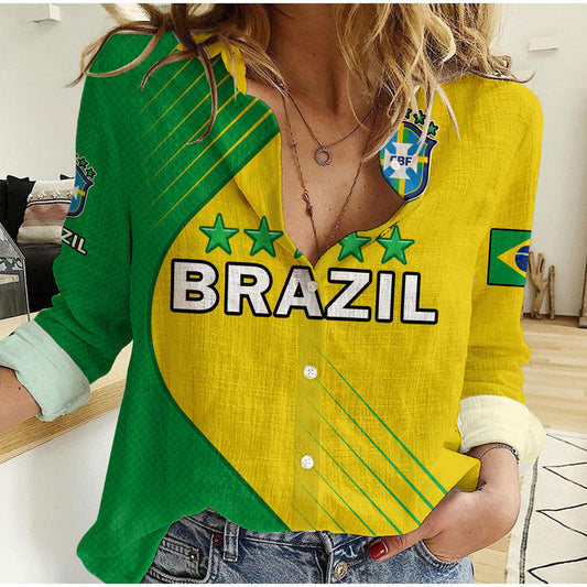 (Custom Text And Number) Brazil Football Brasil Map Come On Canarinho Sporty Style Women Casual Shirt