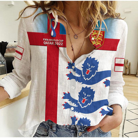 (Custom Personalised) England Football Three Lions Champions World Cup 2022 Women Casual Shirt