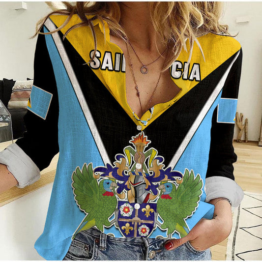 (Custom Personalised) Saint Lucia Happy 44 Years Of Independence Women Casual Shirt