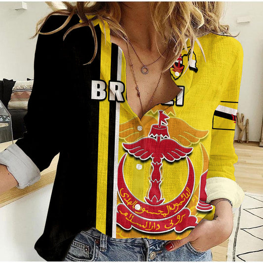 (Custom Personalised) Brunei Happy Independence Day With Coat Of Arms Women Casual Shirt