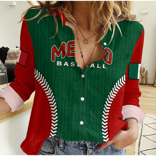 (Custom Text And Number) Mexico Baseball Sporty Style Women Casual Shirt