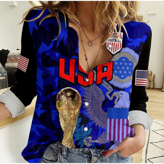 (Custom Text And Number) USA Football The Yanks Champions WC 2022 Women Casual Shirt