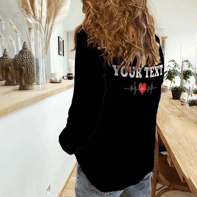 (Custom Personalised) American Valentines Day Shirt Black My Heart Only Beats For Him Women Casual Shirt