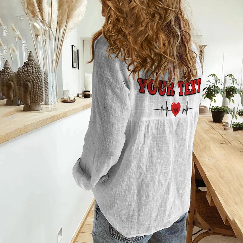 (Custom Personalised) American Valentines Day Shirt White My Heart Only Beats For Him Women Casual Shirt