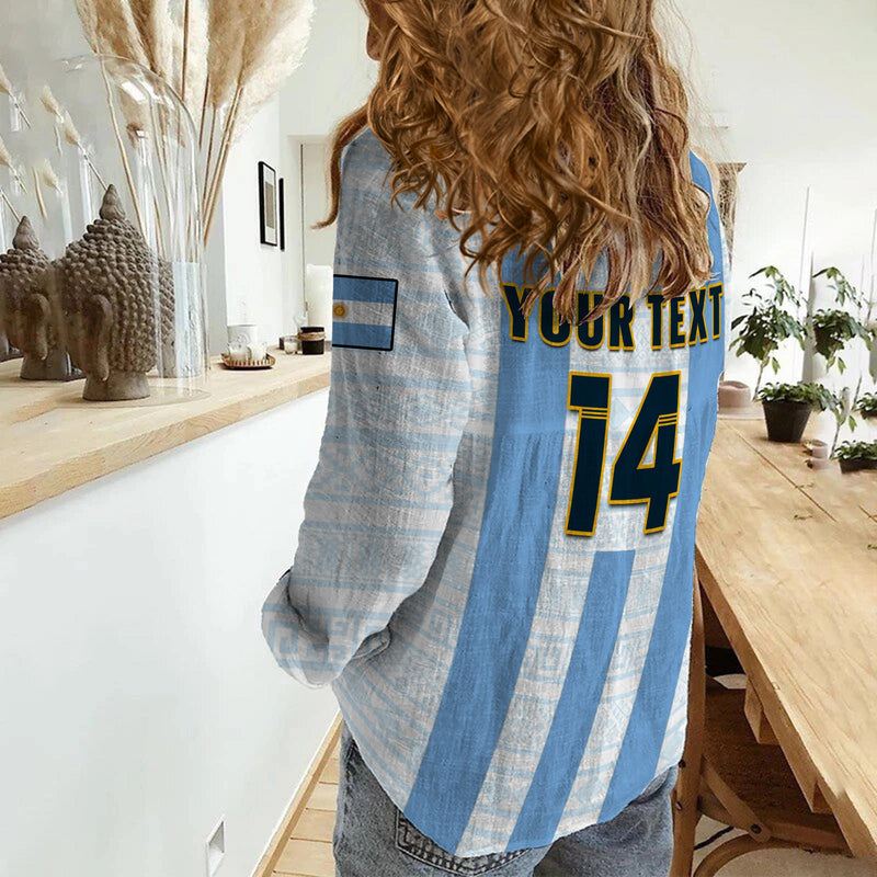 (Custom Text And Number) Argentina Football World Cup La Albiceleste 3rd Champions Proud Women Casual Shirt