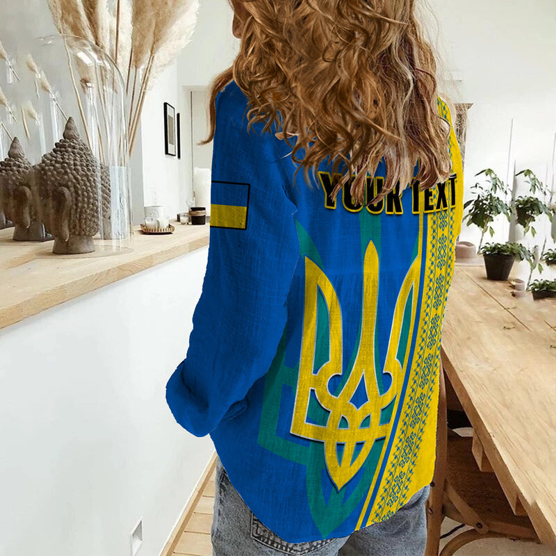 (Custom Personalised) Ukraine Unity Day Folk Ukrainian Coat Of Arms Women Casual Shirt