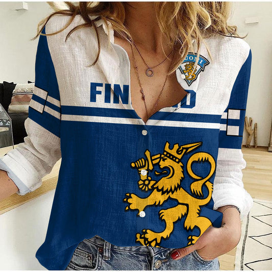 (Custom Text And Number) Finland Hockey 2023 Come On Suomi Women Casual Shirt