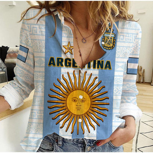 (Custom Text And Number) Argentina Football World Cup La Albiceleste 3rd Champions Proud Women Casual Shirt