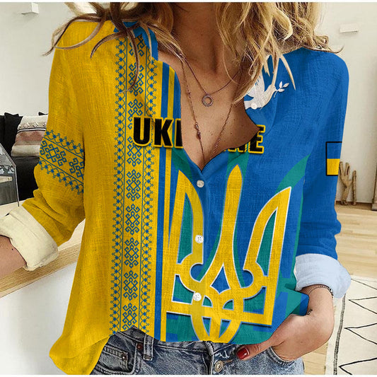 (Custom Personalised) Ukraine Unity Day Folk Ukrainian Coat Of Arms Women Casual Shirt