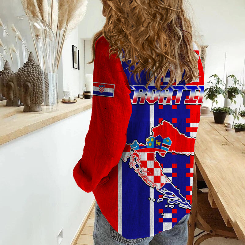 (Custom Personalised) Croatia Football Flag Minimalist Style Women Casual Shirt