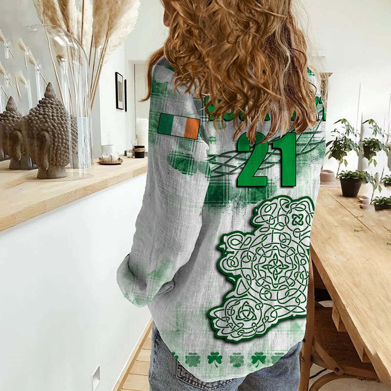 (Custom And Number) Ireland Cross Cricket Team Celtic Irish Green Pattern Unique Women Casual Shirt
