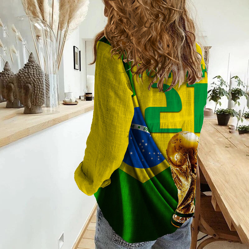 (Custom Personalised) Brasil Football Champions WC 2022 Women Casual Shirt