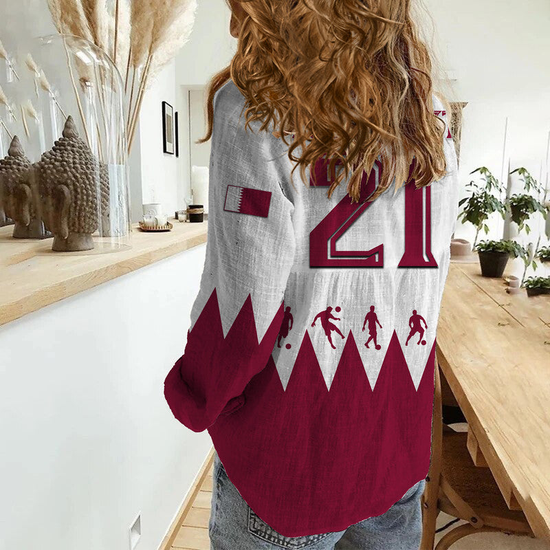 (Custom Personalised) Qatar WC 2022 Flag Style The Maroon Football Player Women Casual Shirt
