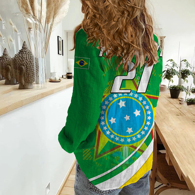 (Custom Personalised) Brazil Football Coat Of Arms Canarinha Champions World Cup 2022 Women Casual Shirt