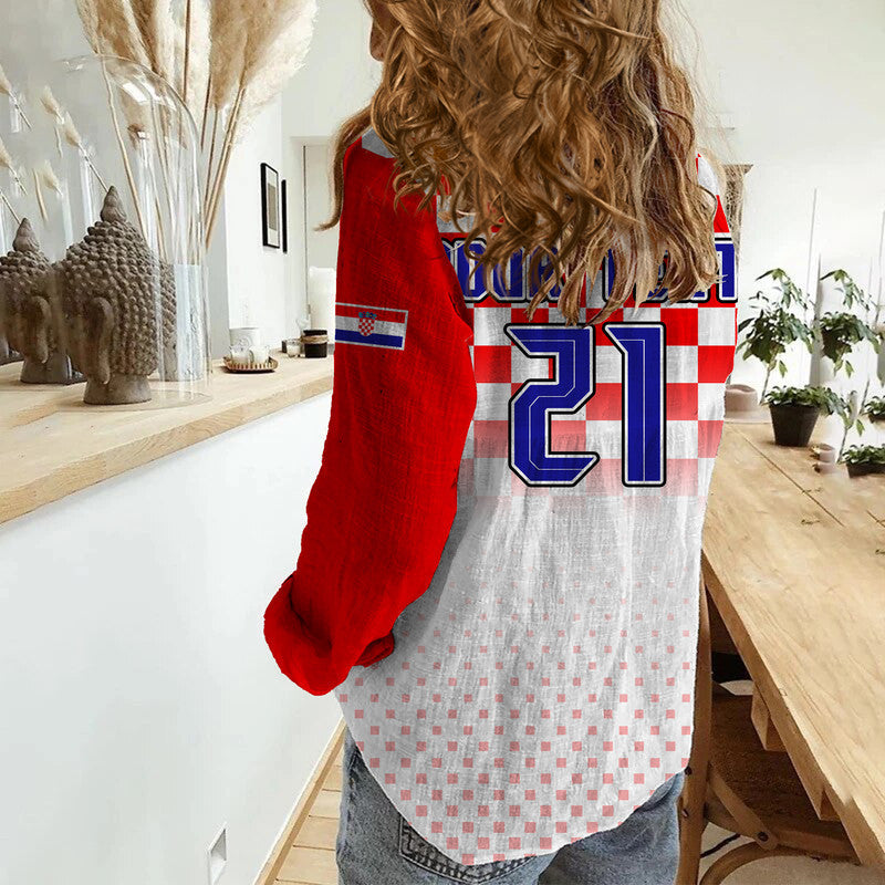 (Custom Personalised) Croatia Hrvatska Football World Cup Vibe Women Casual Shirt