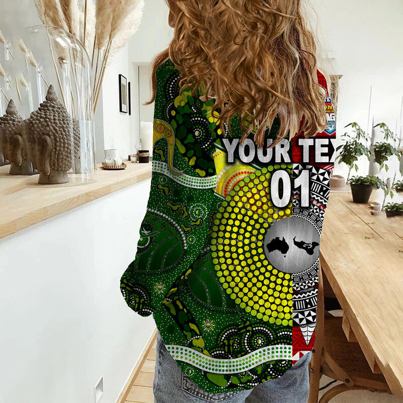 (Custom Personalised) Mate Ma&#39;a Tonga Ngatu And Australia Kangaroos Aboriginal Woman Casual Shirt Rugby Together