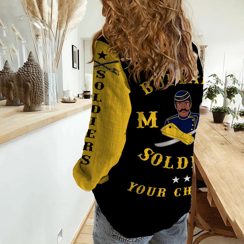 (Custom Personalised) Buffalo Soldiers Motorcycle Club BSMC Woman Casual Shirt Simple Style - Black Gold