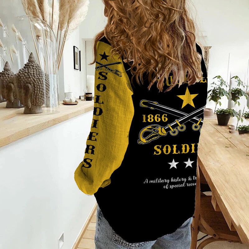(Custom Personalised) Buffalo Soldiers Woman Casual Shirt African American Military Original Style - Black Gold
